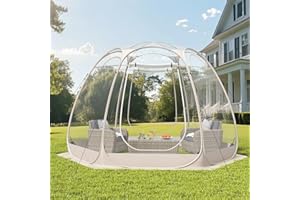 PULSEFAY 8-14 Person Pop-up Bubble Tent with Waterproof Roof & Vent Windows – 10ft-12ft Camping Shelters, Outdoor Garden Dome Igloo with 0.15mm Clear PVC, 540° Transparent Screen Room for Patio, Backyard