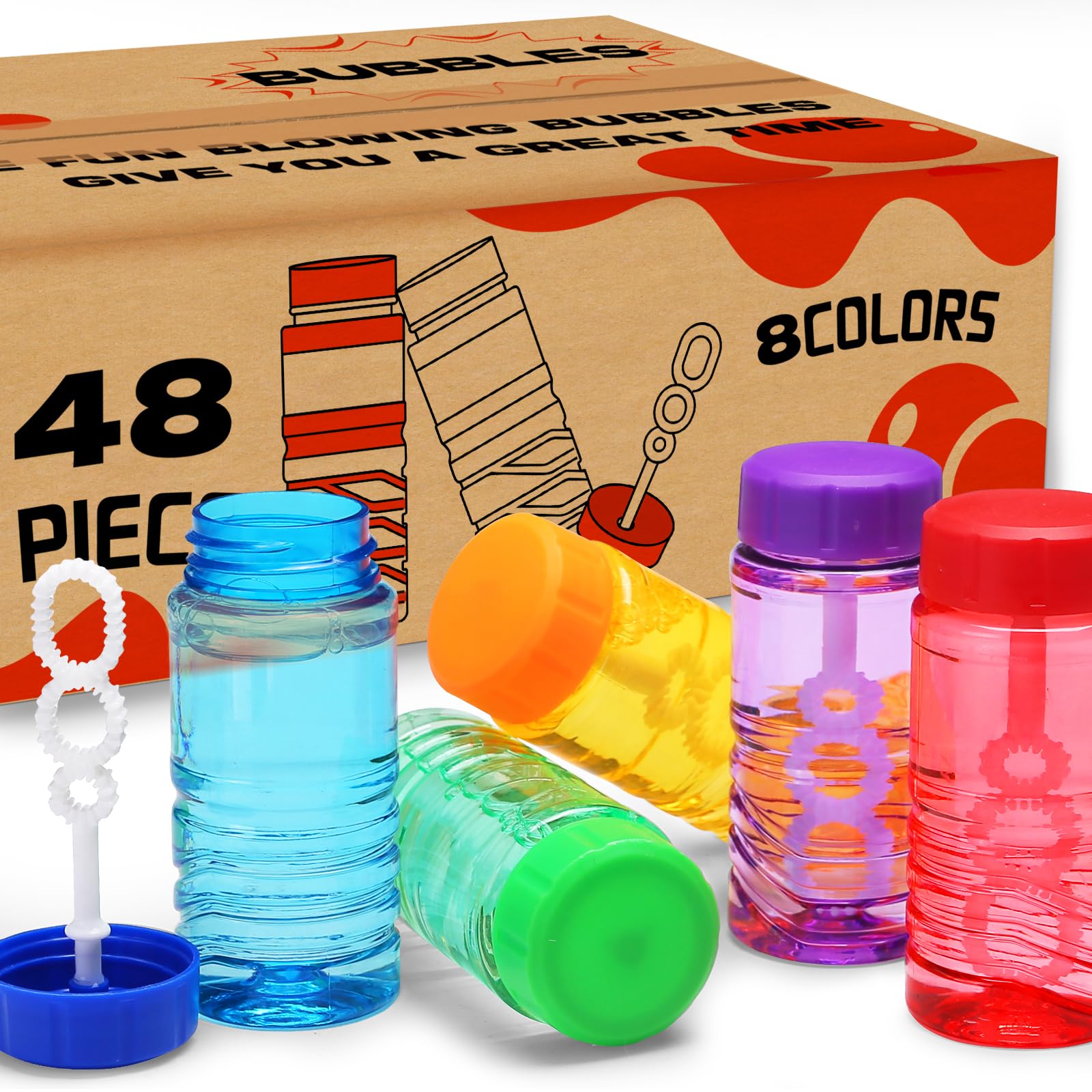 Photo 1 of 48 Pack Bubble Bottle with Wand Attached to the Cap (8 Colors), Bubbles Bulk Set for Kids Party Favors, Blower Bubbles Refill Toy for Toddler Summer Outside, Birthday Gift, Goody Bag Stuffers Supplies