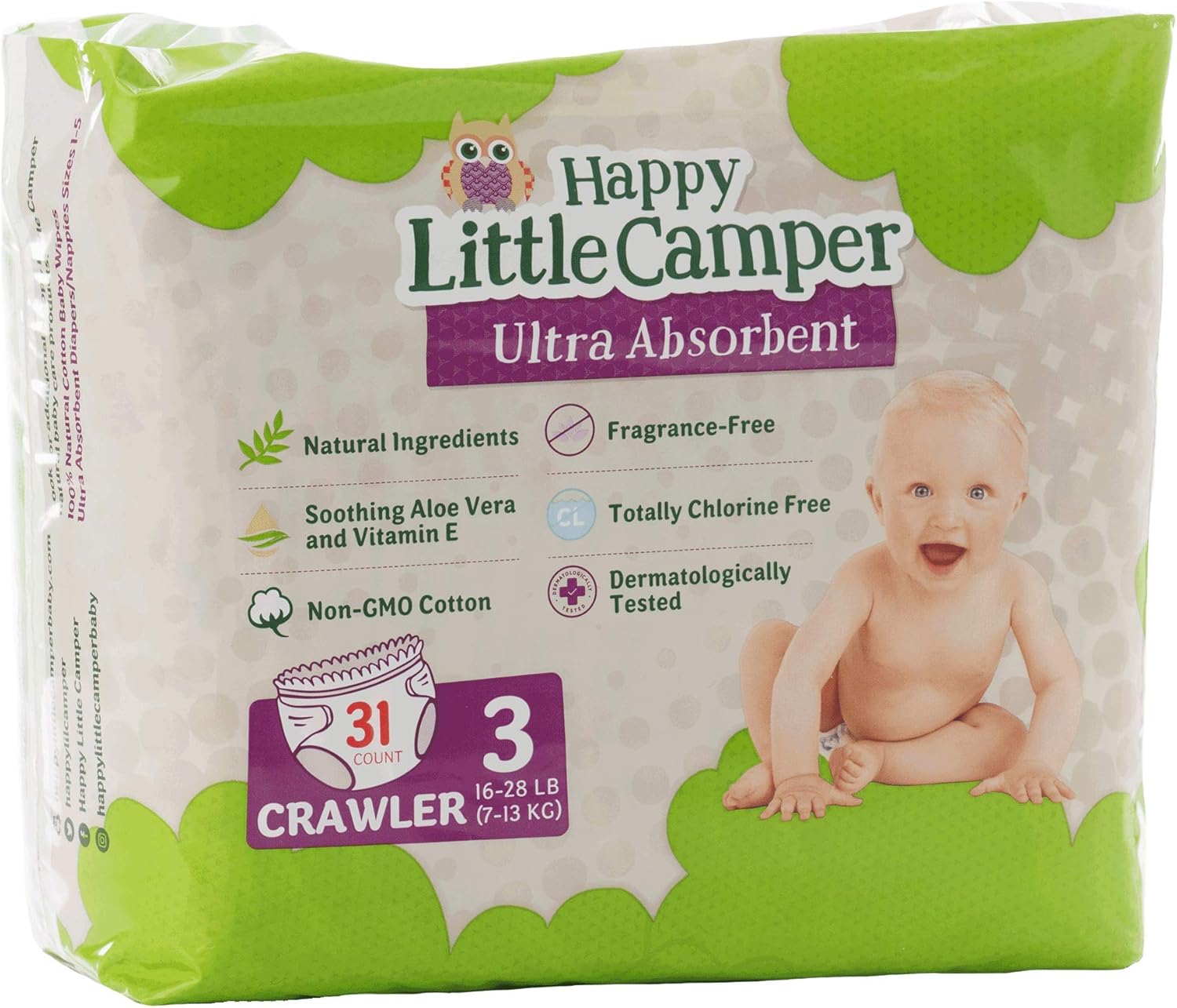 Happy Little Camper Ultra Absorbent Premium Natural Diapers, Size 3, 31