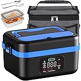 Cordless Electric Lunch Box, Battery Powered Heated Lunch Boxes, 1 Liter Food Insulated Food Warmer Box with Fork and Spoon Insulated Carrying Pouch for Truck Drivers Blue Collar and Adults