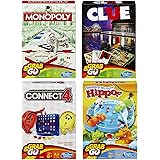 Hasbro Family Grab and Go Variety Pack Bundle: Clue, Monopoly, Connect 4 and Hungry Hungry Hippos Travel Sized Board Games (4