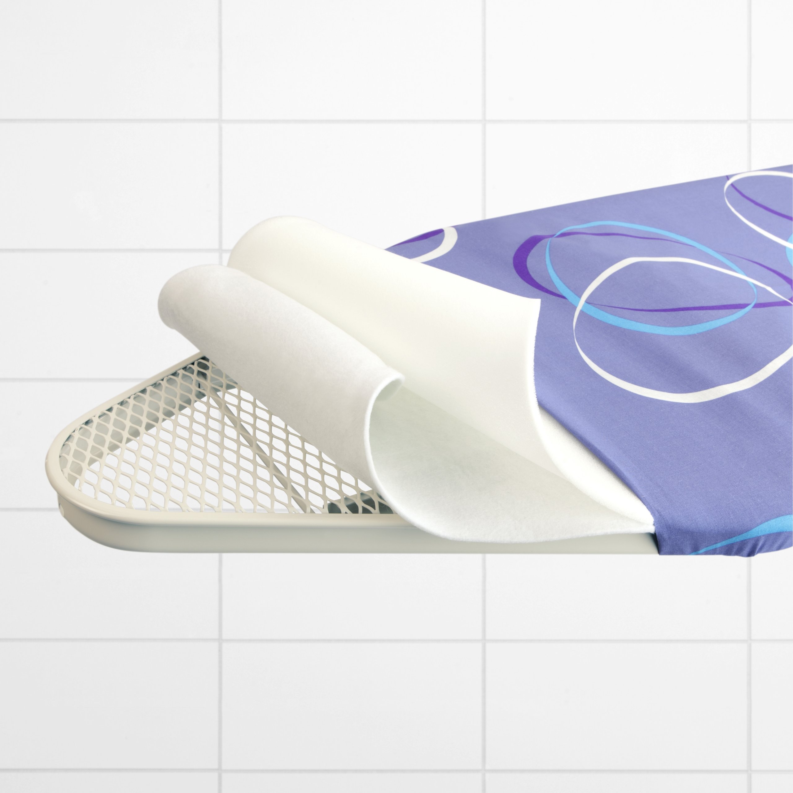 Brabantia Size C Ironing Board (49 x 18 in) 7 Height Options, Adjustable Steam Iron Rest Holder (Moving Circles) Non-Slip Feet, Anti-Collapse Child Locks