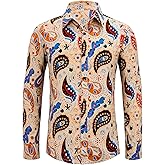 Century Star 70s Mens Disco Shirts Paisley Floral Shirt Outfits Casual Long Sleeve Button Down Funny Shirts for Men