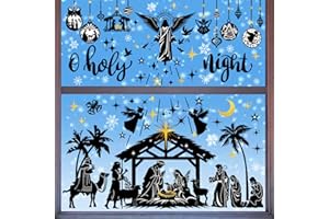 wondever Jesus Nativity Scene Window Clings Holy Night Religious Silhouette Christmas Glass Sticker Decal Anti Collision Double-Side Static Window Decals for Home Xmas Holiday Party