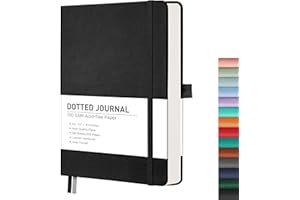 RETTACY Bullet Dotted Journal, A5 Dotted Notebook Journal with 256 Pages, 5.7'' × 8.3'', Medium Size, 120 GSM Thick Paper, Leather Hardcover, Bullet Journaling, Planning, Tracking (Black)