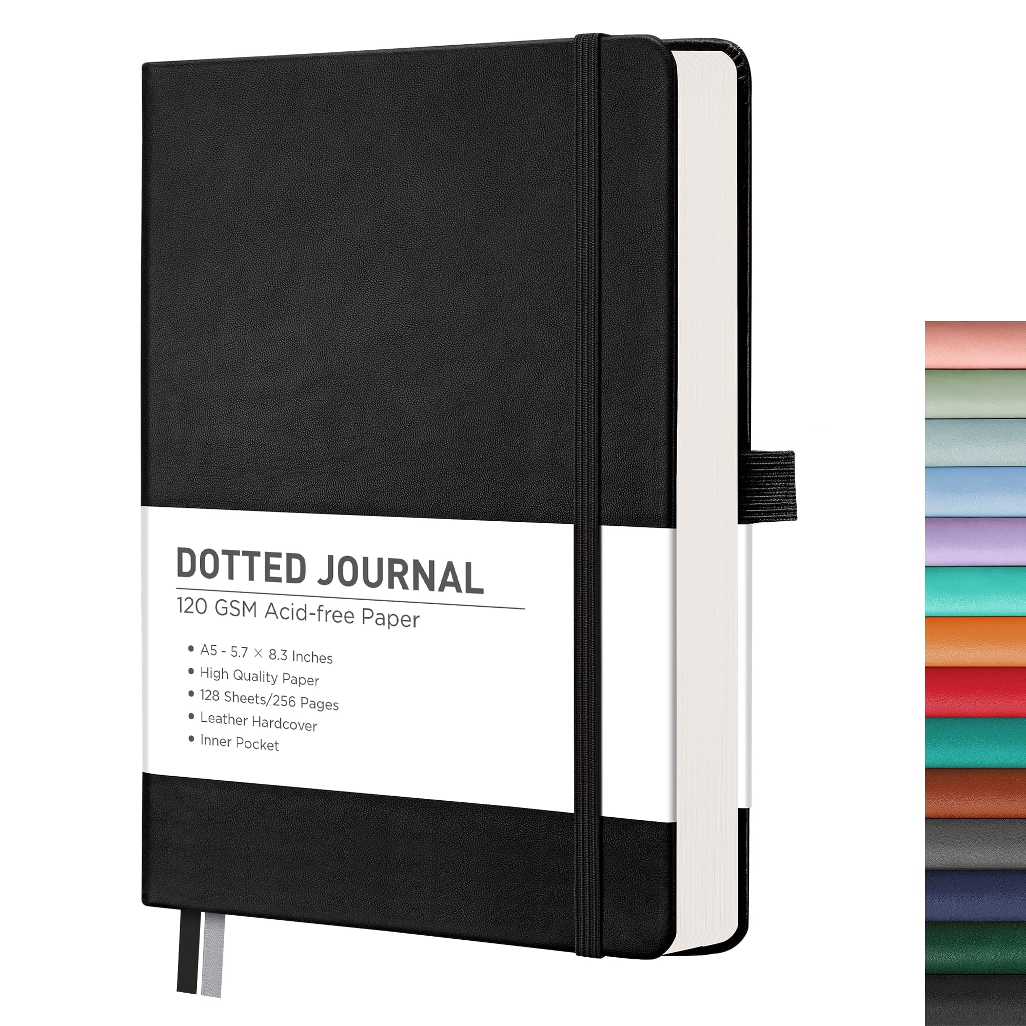 RETTACY Dotted Notebook - A5 Dotted Grid Journal with 256 Pages,120gsm Thick Paper,8 Perforated Pages,Smooth PU Leather,Inner Pocket,5.75'' × 8.38''