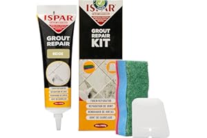 ISPAR Tile Grout Repair Kit – Beige Grout Filler 14oz Pre-Mixed Tube, Fast Drying Grout Sealer for Bathroom, Shower, Kitchen, Floor Tiles – Includes Spatula & Sponge