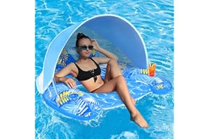 GLOPUS Inflatable Pool Floats Adult with Canopy, Pool Float Chair with Cup Holder, Pool Floaties for Adults, Floating Pool Chair Lounge Floats for Adults