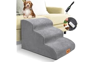 Lesnox Foam Dog Stairs/Steps, 3 Tiers Pet Ramp/Ladder with Waterproof Cover for Bed Couch Sofa, Dog Stair for Small Dogs Cats with Old/Injured, 15.7" H Grey