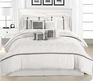 Chic Home Vermont 12-Piece Bedding Comforter Set Cozy and Elegant (Queen, White/Silver