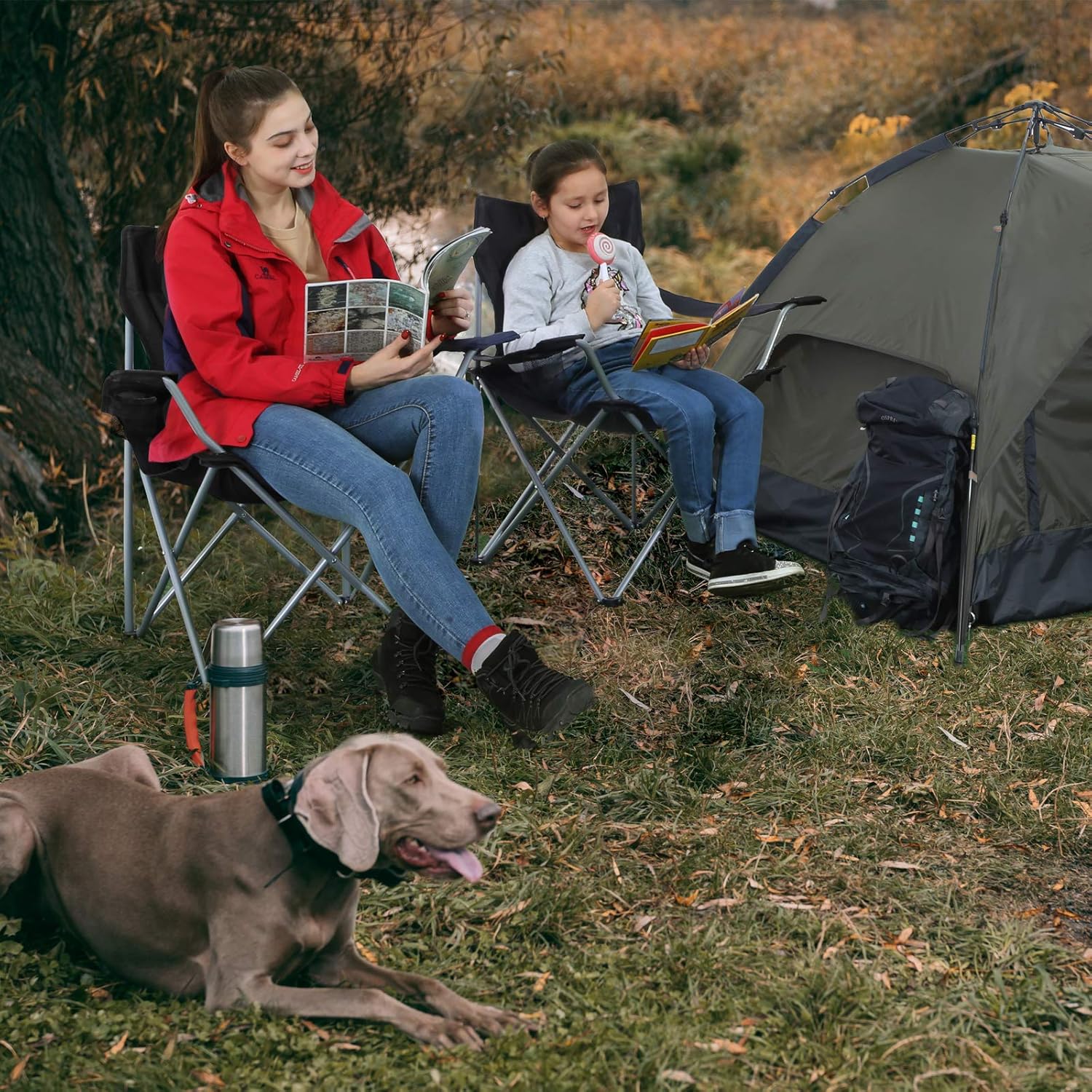 SONGMICS Folding Camping Chairs, Set of 2 Outdoor Chair, with Armrests, Cup Holder, Portable, 120 kg Capacity - Image 3