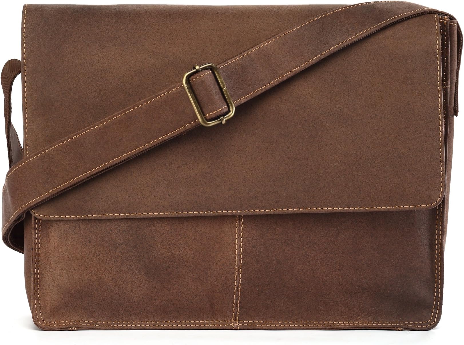 VISSTOSSO Genuine Leather Crossbody Laptop Bag (Brown)