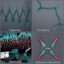 YULETIME Pink LED Christmas Lights with Green