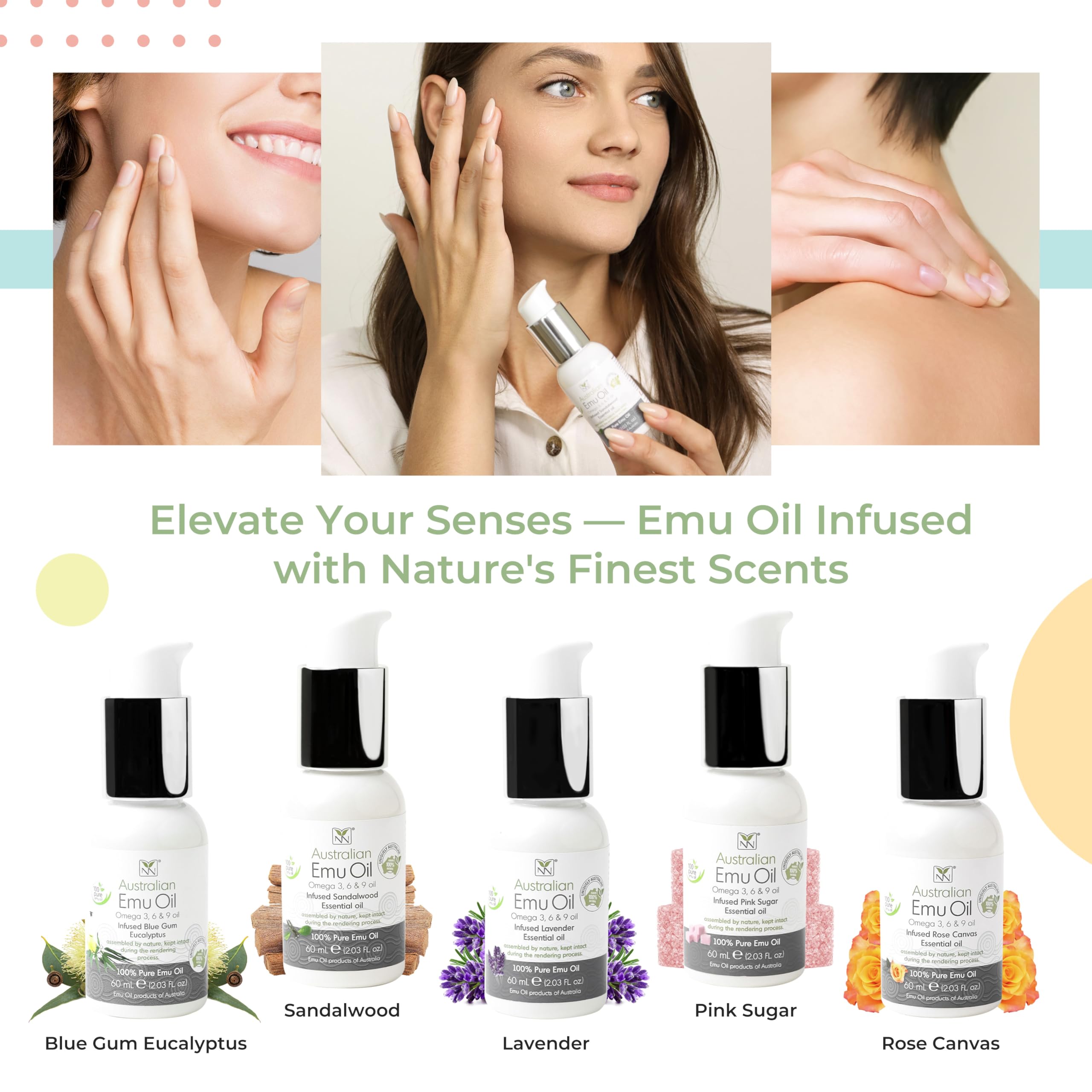 YNN Y-Not-Natural Emu Oil Pure Skin Moisturizer - Nail, Body, Face, Scalp & Hair Moisturizer with Omega 3, 6, 9, Vitamins, & Minerals - Australian Emu Oil for Skincare by Y-Not Natural - 200mL, Rose Canvas