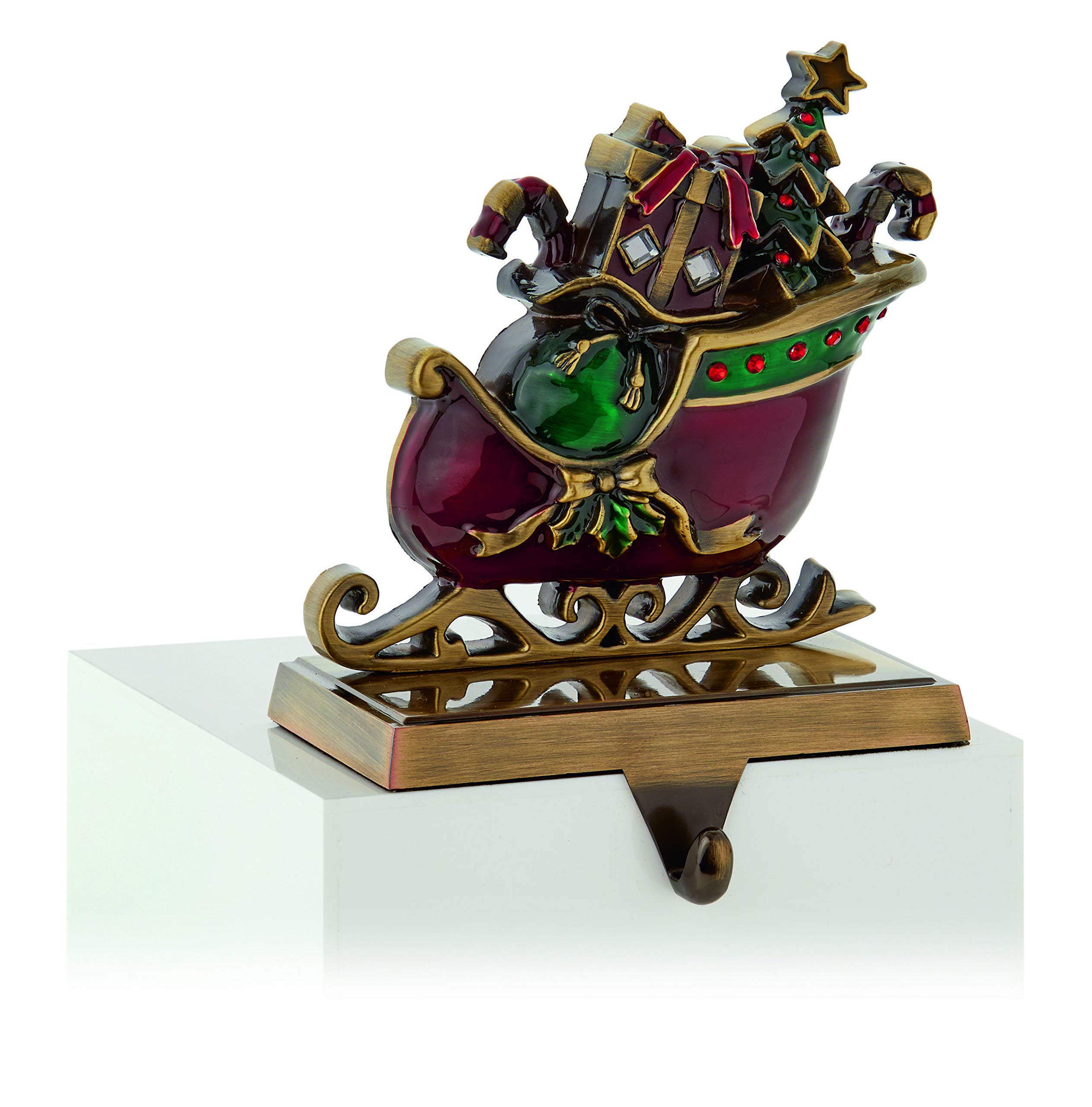Festive Premier Decorations Santa's Sleigh Enameled Red and Gold Stocking Holder