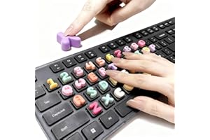 Credmate 36 PCS Raised Keyboard Stickers for Long Nails with Letters, 3D Cute Cartoon Letters, Reusable Adhesive Protective Type Long Nails Keyboard, Compatible with Desktop and Laptop -Colorful