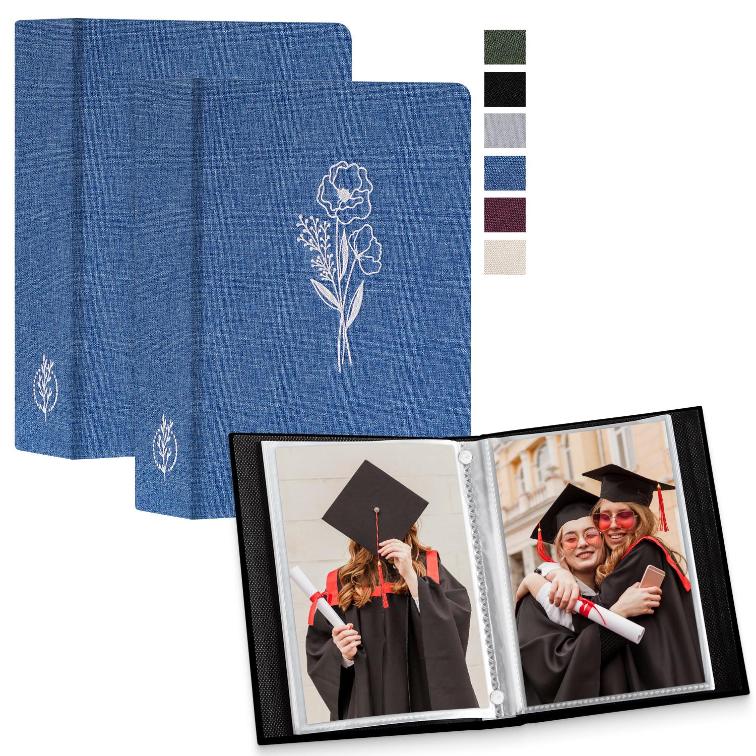 Lanpn Photo Albums 7x5 2 Packs, Linen Cover Small Acid Free Top Load Pocket Photo Book Picture Album Holds 52 Portrait Only 7 x 5 Picture (Bluen,13x18 cm)