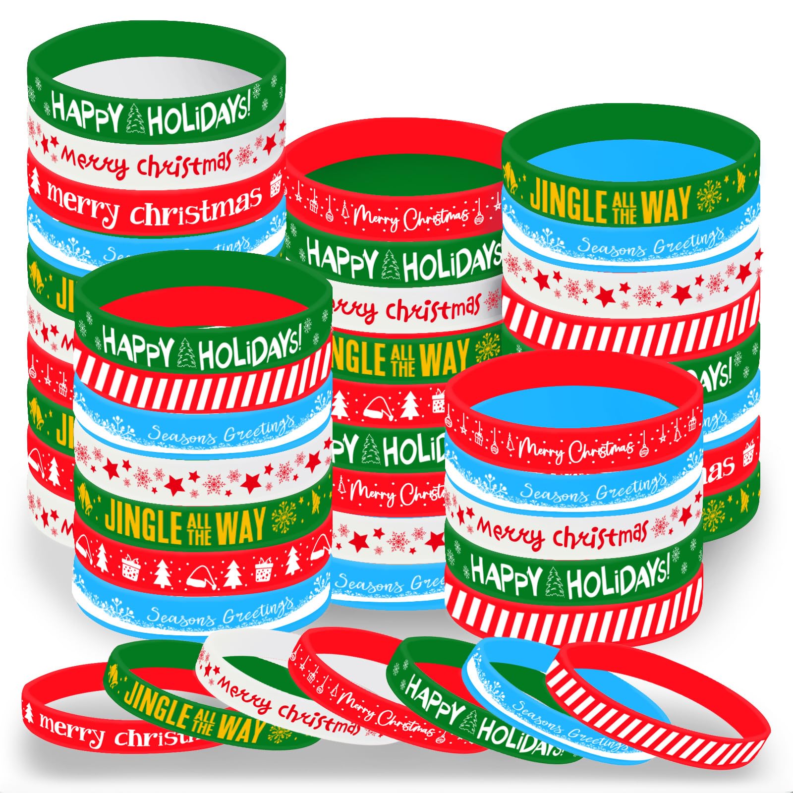 Morcheiong 42 Pieces Christmas Rubber Bracelets 7 Classic Design Silicone Wristbands for Merry Xmas Party Favors (Mixed Color)