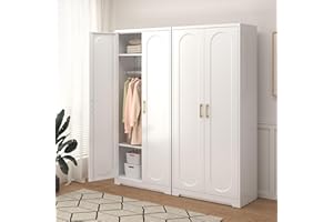 TIMELESS PIECES Metal Wardrobe Cabinets，Armoire Wardrobe Closet with Hanging Rod,Clothes Storage Cabinet with Adjustable Shelves and Doors, Clothing Cabinet for Bedroom, Office, Laundry Room