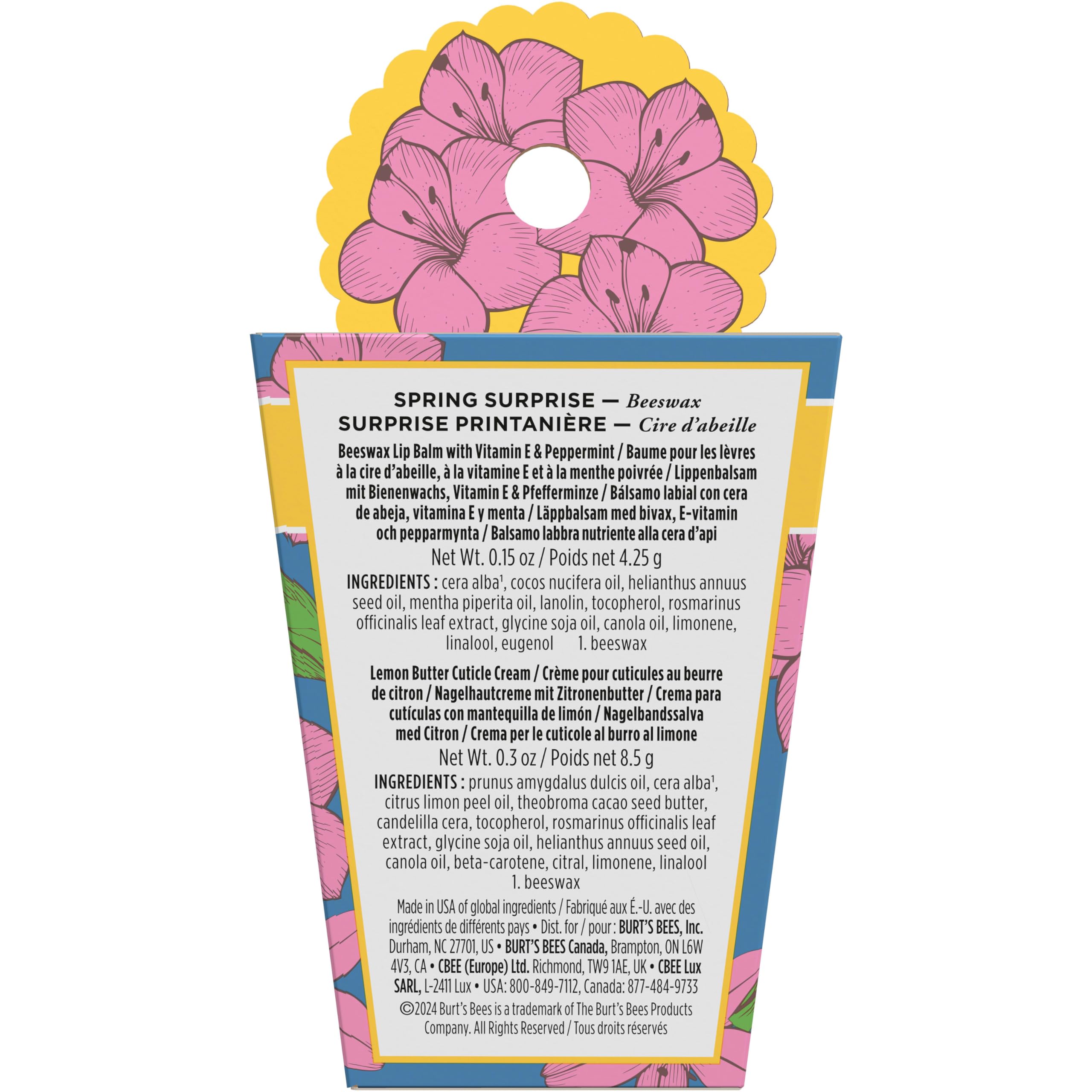 Burt's Bees Gifts Ideas - Spring Surprise Set, Original Beeswax Lip Balm and Lemon Butter Cuticle Cream, Natural Origin Lip Moisturizer With Responsibly Sourced Beeswax, 2 Count