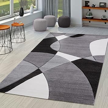 Moderne Et Contemporain Salon Tapis Gris Noir Blanc Abstrait