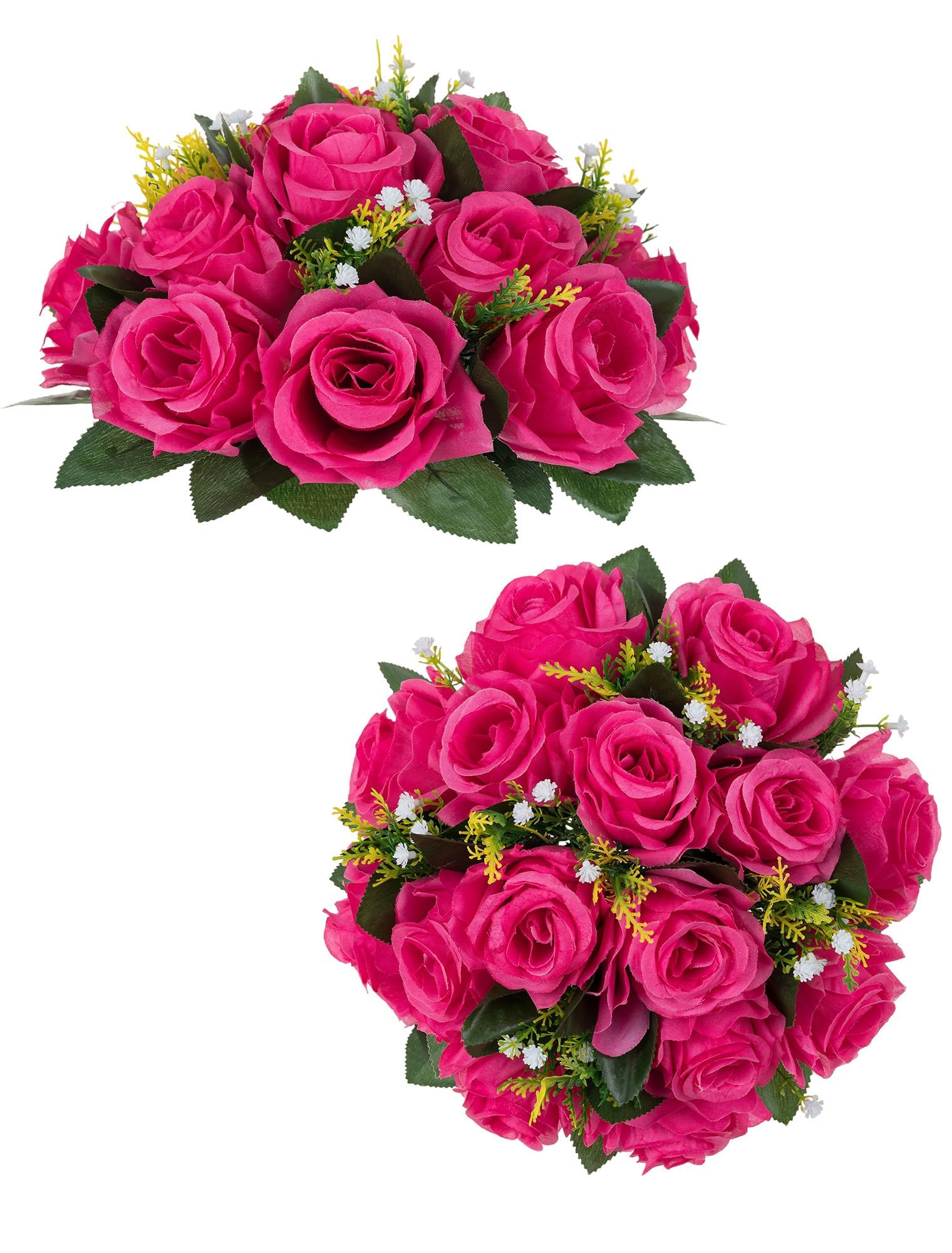 Photo 1 of Hot Pink Flowers Artificial: 2 Pcs Fake Rose Balls Centerpiece for Wedding Table Decoration - Faux Silk Kissing Bouquet Floral Arrangement for Home Party Event Decor