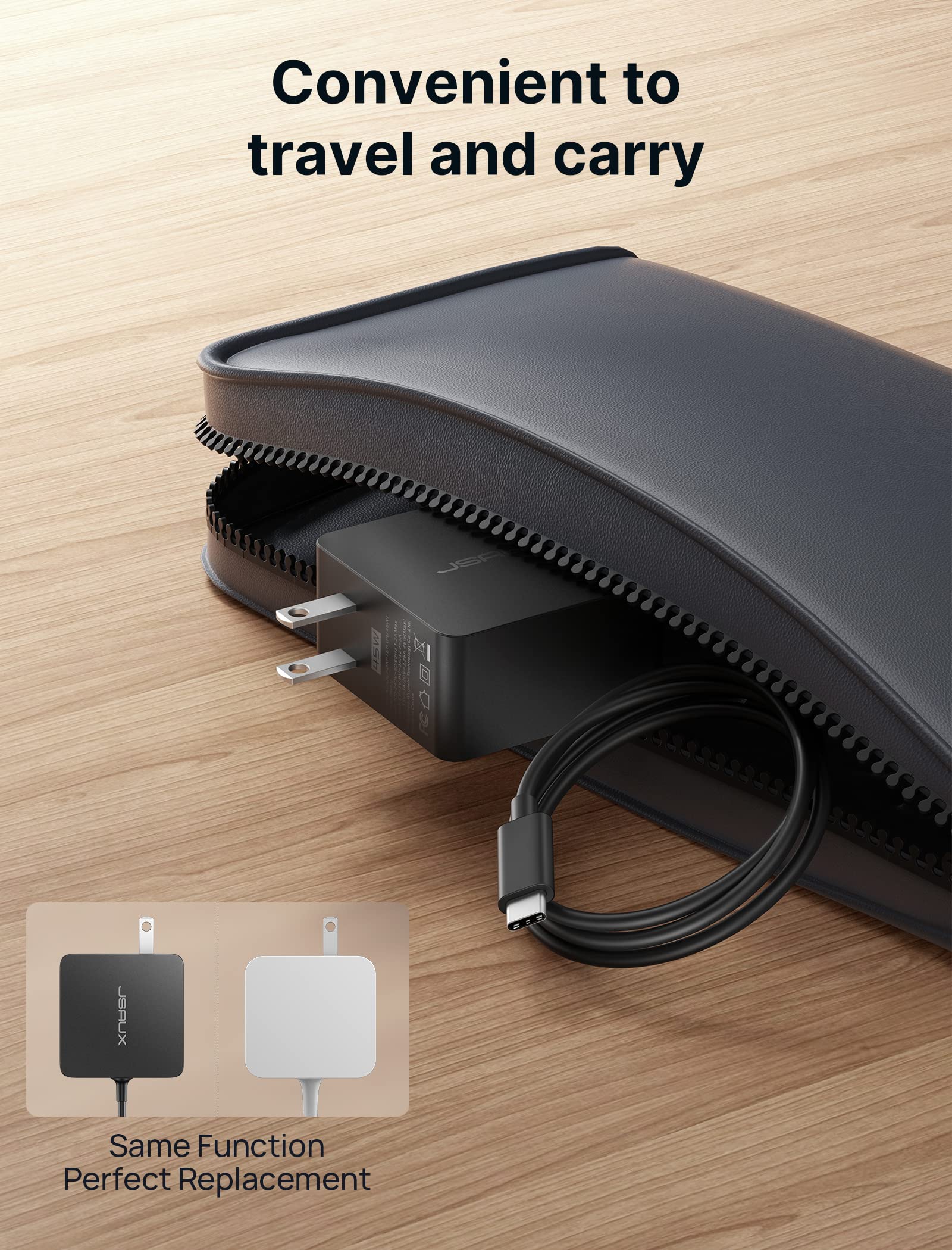 JSAUX 45W USB C Charger for Steam Deck/OLED, 5FT Cable Type C PD 3.0 45 Watt Fast Charging Compatible with Steam Deck, Switch/OLED, iPhone Air/17/16/15, Samsung S25 S24 S23 S22, Pixel, iPad, MacBook