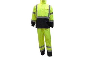 New York Hi-Viz Workwear RK Safety RW-CLA3 Class 3 Rain suit, Jacket, Pants High Visibility Reflective Black Bottom