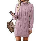 VAFOLY Womens Long Sleeve Turtleneck Sweater Dresses Ribbed Knit Stretchy Midi Casual Dress