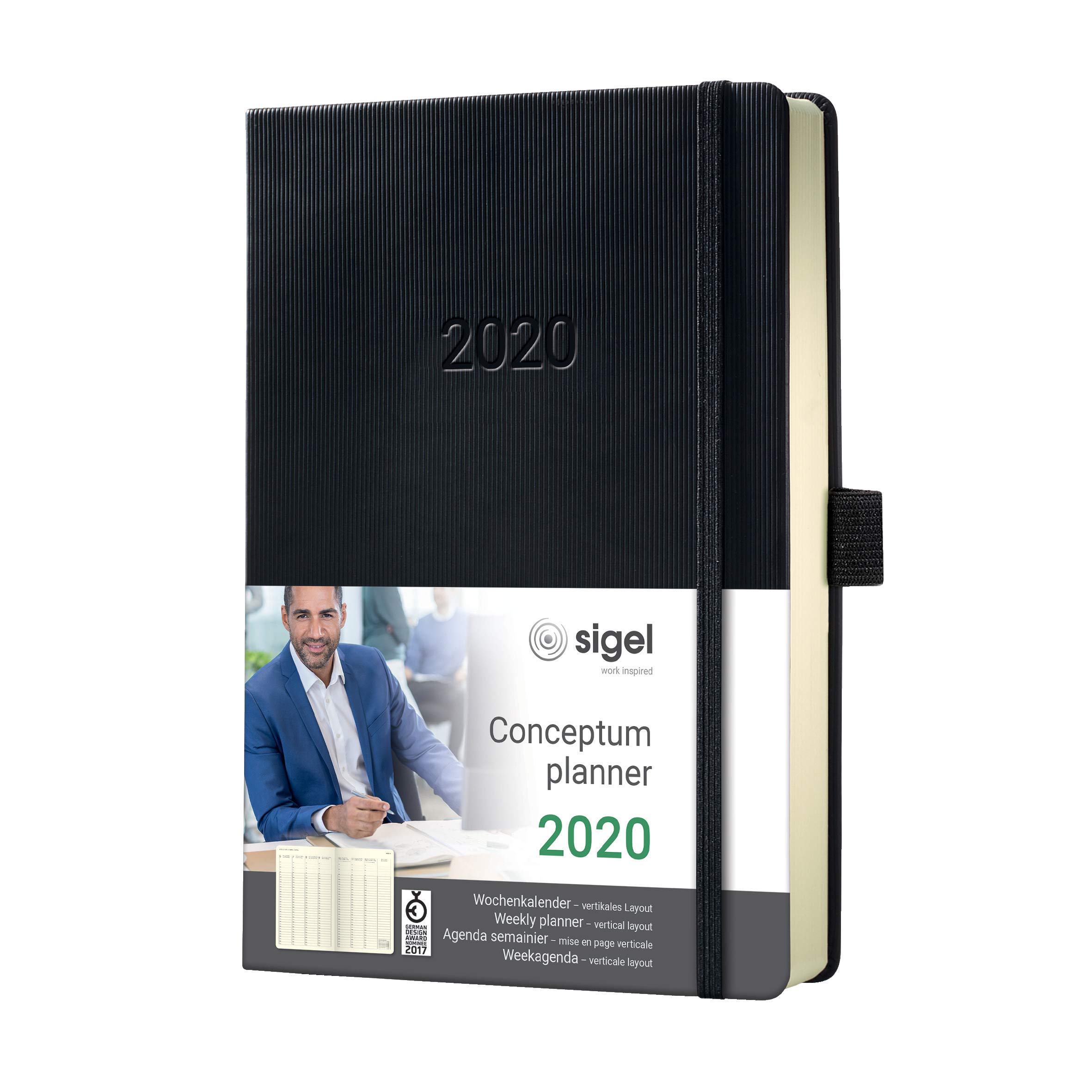 SIGEL C2019 Weekly diary 2020, approx. A5, black, hardcover, vertical layout - Conceptum