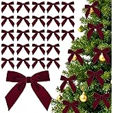 Hekocap 24Pcs Burgundy Christmas Tree Bows - 3.5'' Burgundy Velvet Bows for Christmas Tree Decorations, Velvet Ribbon Bow for Wreaths, Garland, Gift Wrapping & Holiday Home Decor