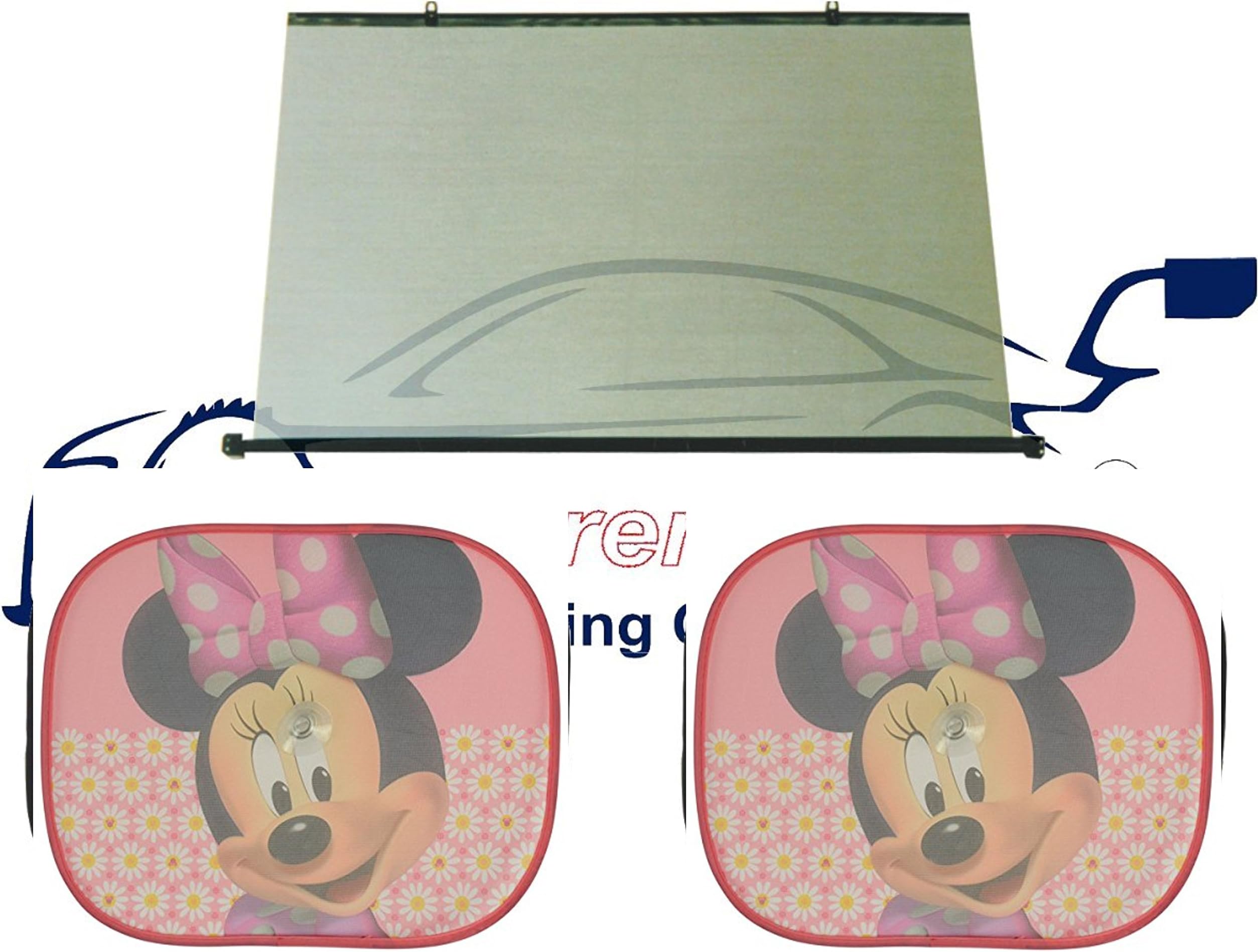 Xtremeauto® FULL REAR WINDOWS SUN SCREEN SHADE SET FOR CAR. Retractable Rear Roller Blind (Large 110cm x 58cm) - (2 x Disney Minnie Mouse, Car Side Window Sunshades - (44cm x 36cm)