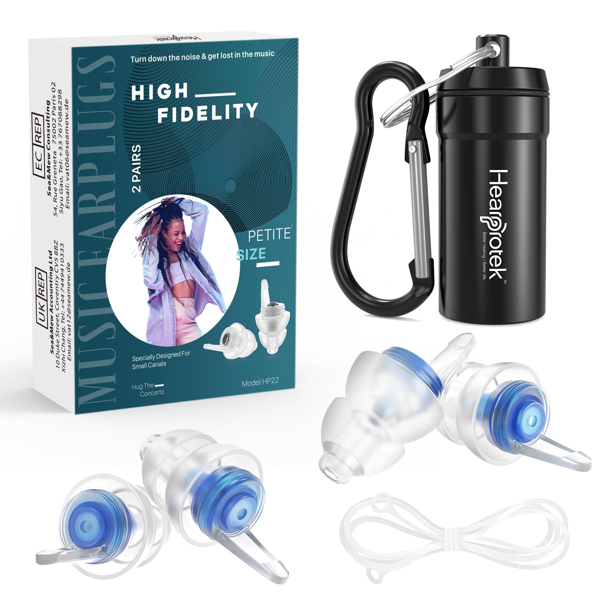 Photo 1 of 2 Pairs Concert Ear Plugs, Hearprotek Reusable High Fidelity Noise Reduction Music Ear Plugs for Ear Protection-Soft Hearing Protection Earplugs for Concerts, Musicians, Events (Petite Size)