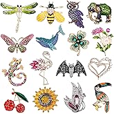 Sasylvia 16 Pcs Women Brooch Set Rhinestone Vintage Animal Insect Plant Pins Brooches Bulk for Women Girls Valentines gifts