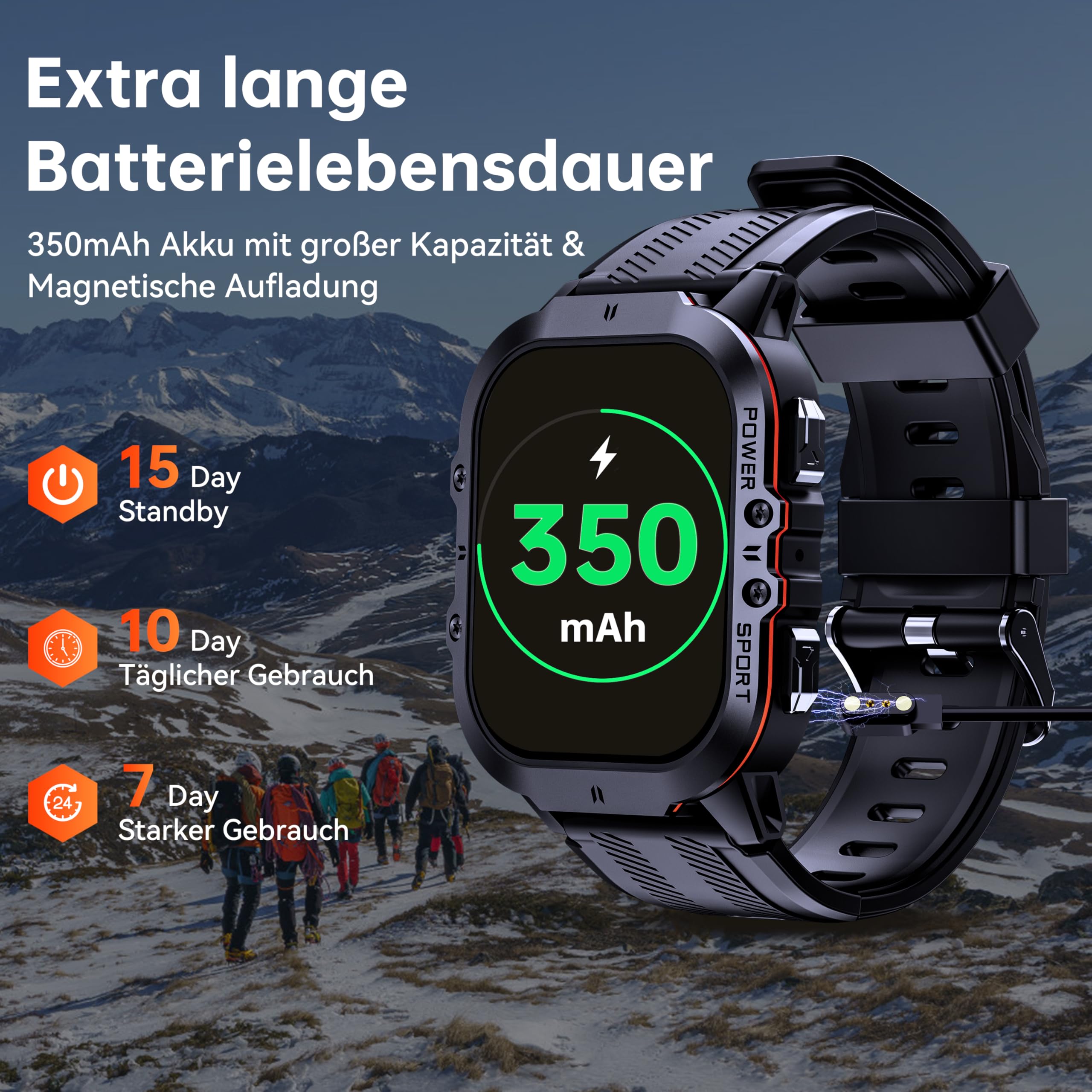 OUKITEL BT20 Smartwatch Herren Militär Wasserdicht 5ATM, Sportuhren Fitnessuhr Herren mit Telefonfunktion, AMOLED Touchscreen 120+Sportmodi mit Pulsmesser Schlafmonitor Schrittzähler für iOS/Android