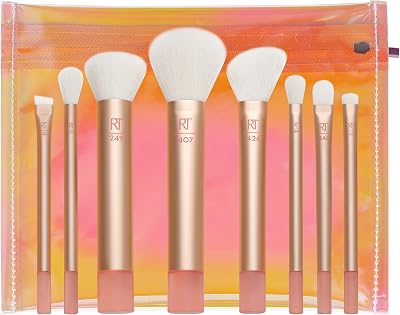 Real Techniques Wanderer Make Up Brush Kit 8 Midi-Size Brushes with Bag Gold