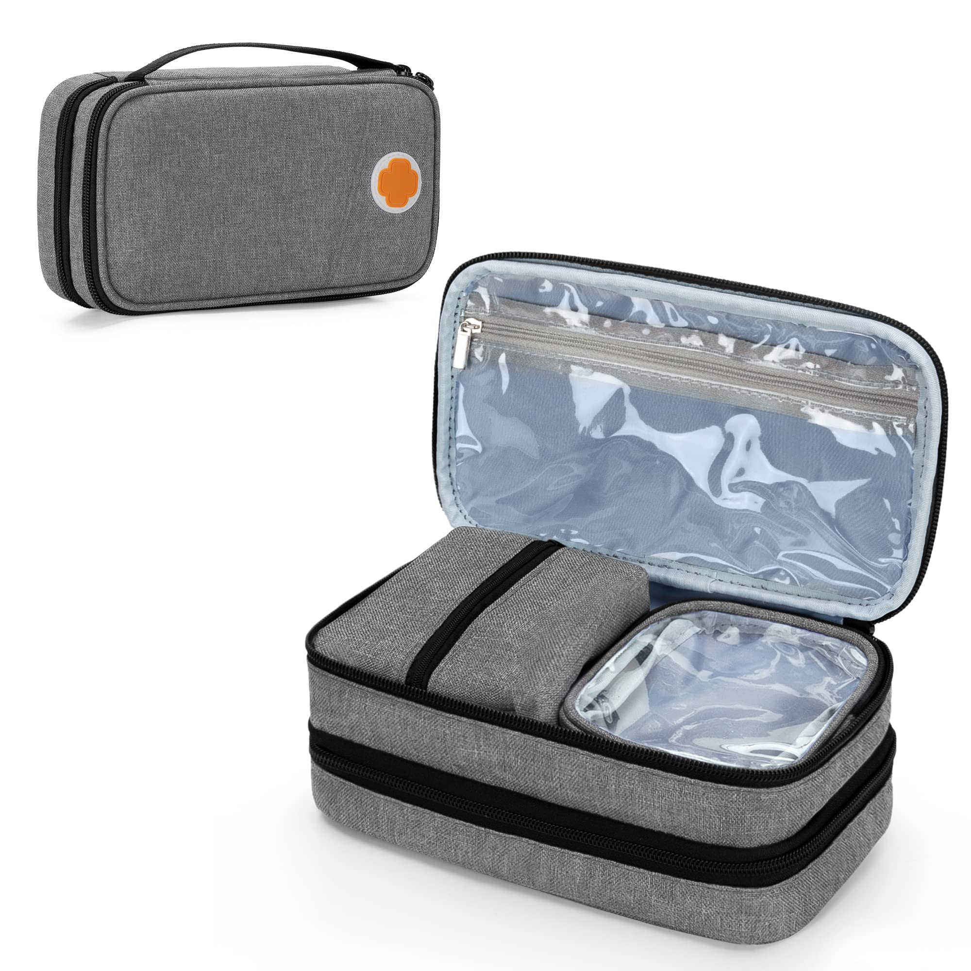 Photo 1 of CURMIO Insulated Insulin Cooler Travel Case, Double Layer Diabetic Supplies Storage Bag with Detachable Pouches for Diabetic Medication and Ice Packs, Gray, Empty Bag Only