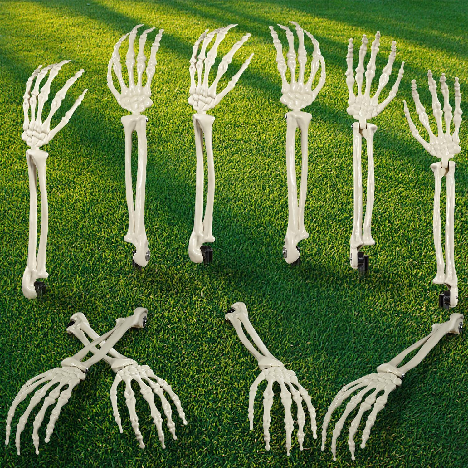 Decorative Garden Stakes - Halloween Realistic Skeleton Stakes Zombie Ghost Arm Stake Severed Plastic Skeleton Hands Yard Signs for Halloween Props Decorations (White - 5 Pairs)