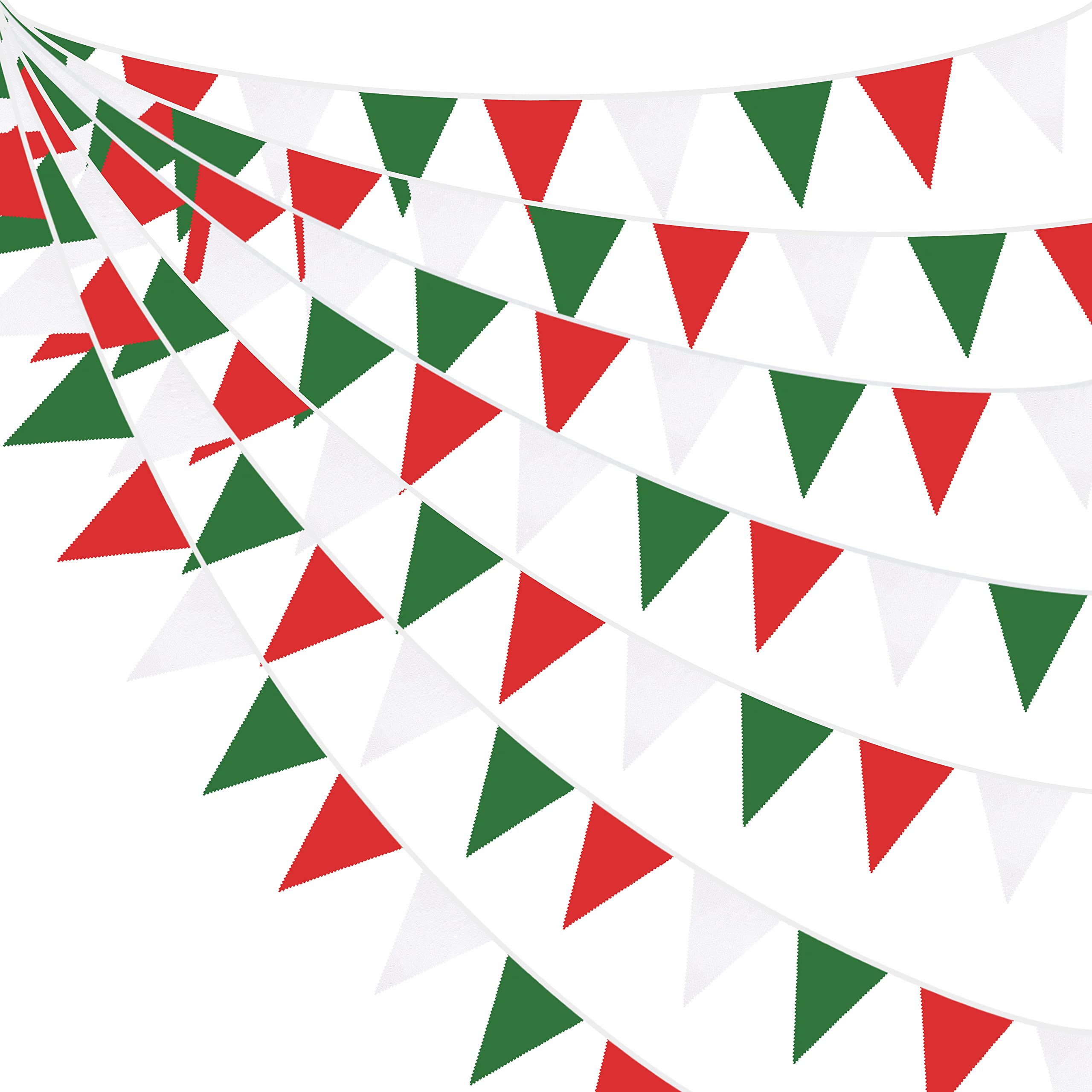 32Ft Green Red White Fabric Bunting Banner Party Decorations Triangle Flag Pennant Garland Streamer for Christmas Day X-mas Happy New Years Birthday Wedding Festivals Holiday Home Garden Hanging Decor