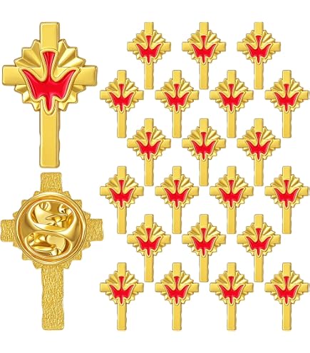 Holy Spirit Trinity Dove Confirmation Lapel Pin - Gold Plate With Red Enamel (11/16 Inch)