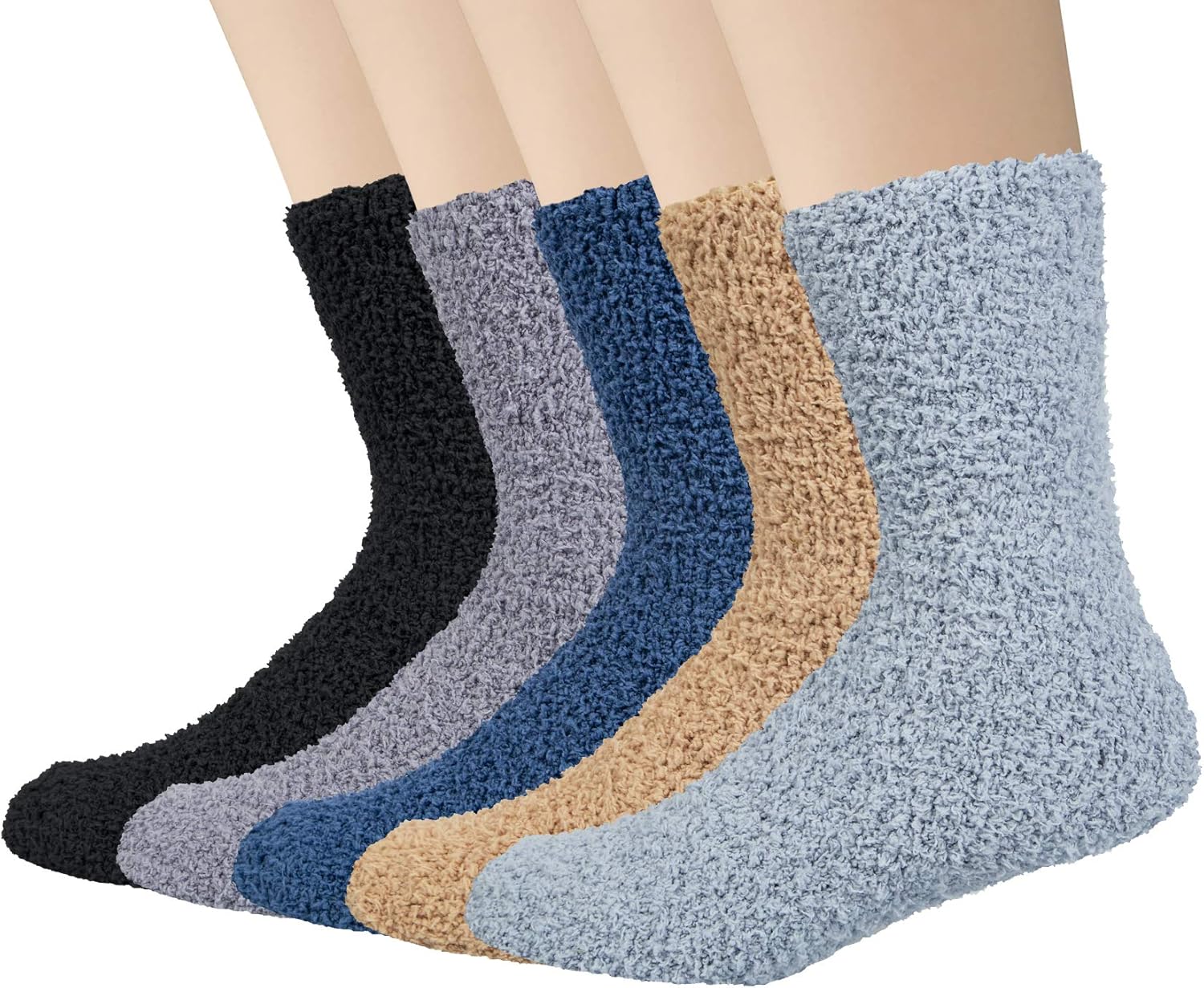 5 Pairs Mens Fluffy Socks Warm Winter Thermal Slipper Socks Pure Color
