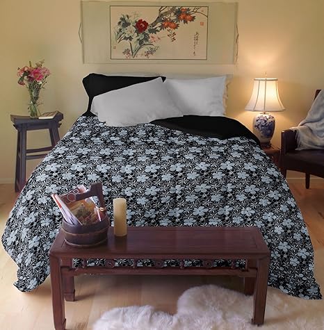 Lectus Microfibre Reversible Floral Comforter Double Black 200