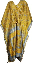 Womens Maxi Caftan Yellow Kimono Beach Wear Printed Long Kaftan Dress 2XL