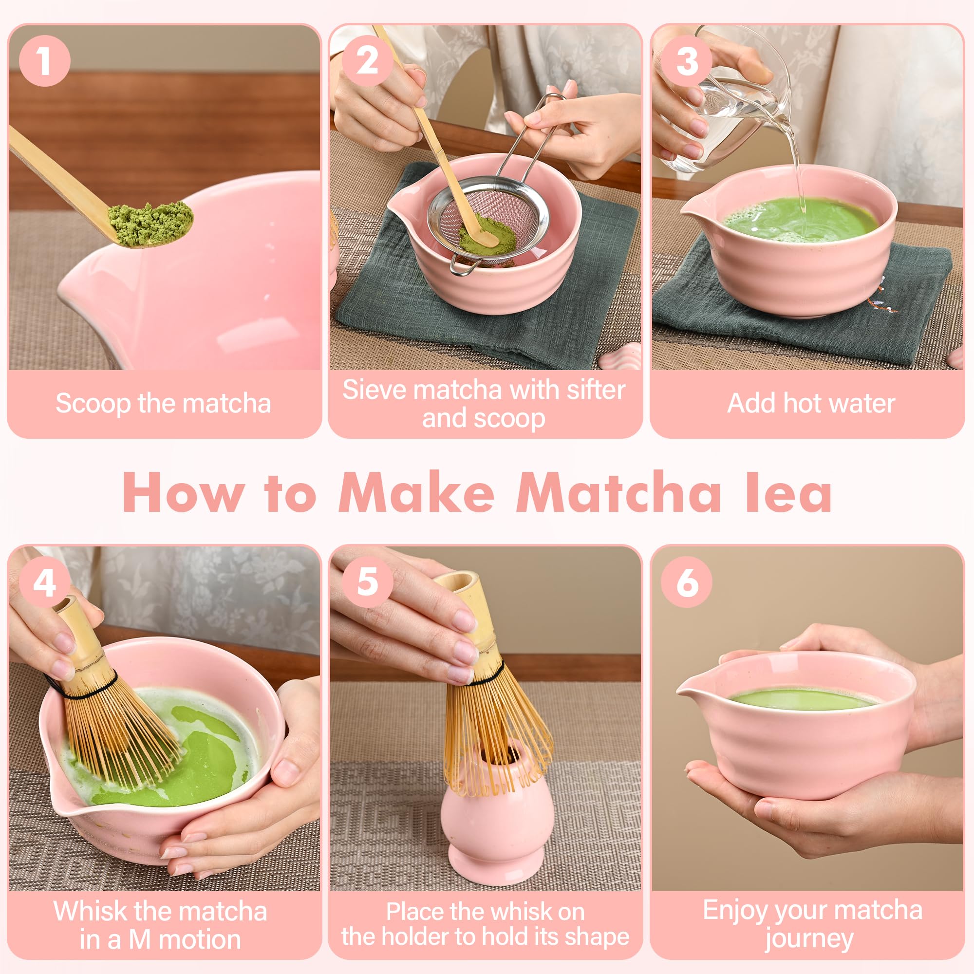 Matcha-Schneebesen-Set – Japanisches Matcha-Tee-Set für den Haushalt für Teeliebhaber (Pink) 4