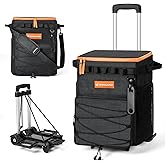 Odoland 48/72-Can Large Camping Cooler with Wheels, Leakproof Insulated Soft Cooler Bag with Stable All-Terrain Cart and Hand