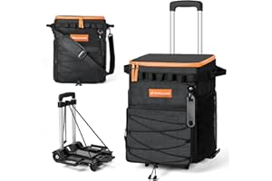Odoland 48/72-Can Large Camping Cooler with Wheels, Leakproof Insulated Soft Cooler Bag with Stable All-Terrain Cart and Hand