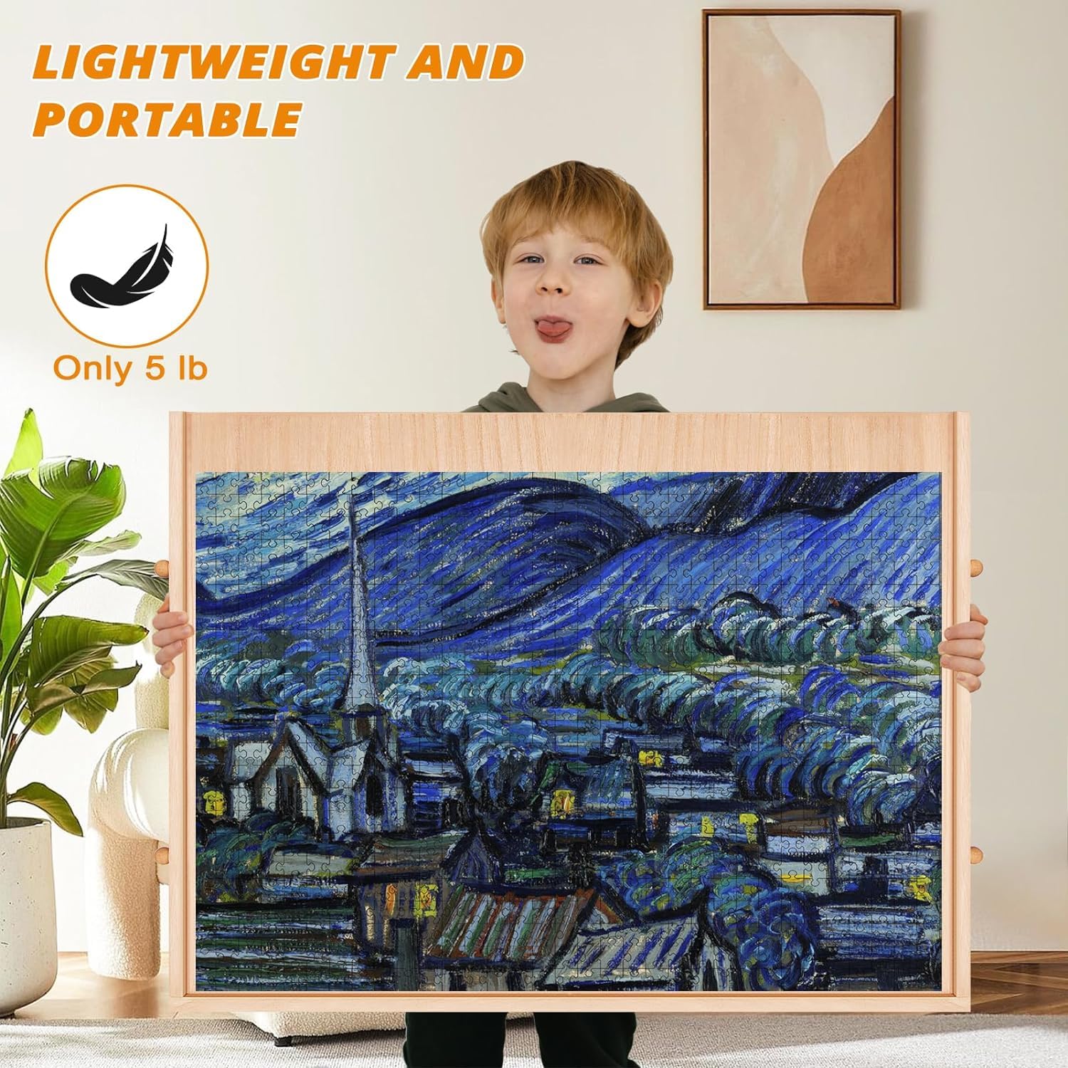 Puzzle Board with Drawers Rotatable 360-Degree Wheels and Cover 30