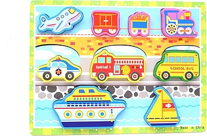 Vibgyor Vibes Vehicle Theme Self Corrective Chunky Wooden Puzzles (Vehicles Theme)