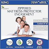 King Size Mattress Protector Bed Bug Waterproof Zippered Cover - Hypoallergenic Premium Quality Encasement Protects Against Liquids, Dust - Breathable, Noiseless White