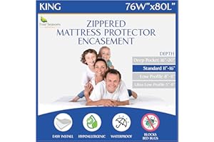 FOUR SEASONS ESSENTIALS King Size Mattress Protector Bed Bug Waterproof Zippered Cover - Hypoallergenic Premium Quality Encasement Protects Against Liquids, Dust - Breathable, Noiseless White